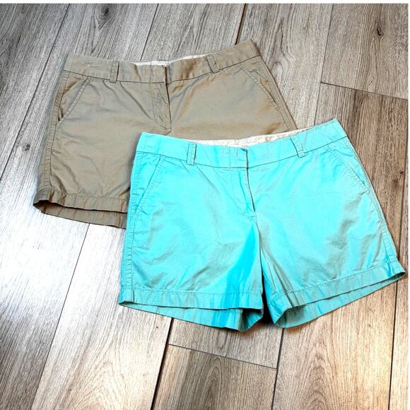 J. Crew Chino Short Bundle 100% Cotton Blue & Khaki Casual Short Set Size 8 - Picture 1 of 6